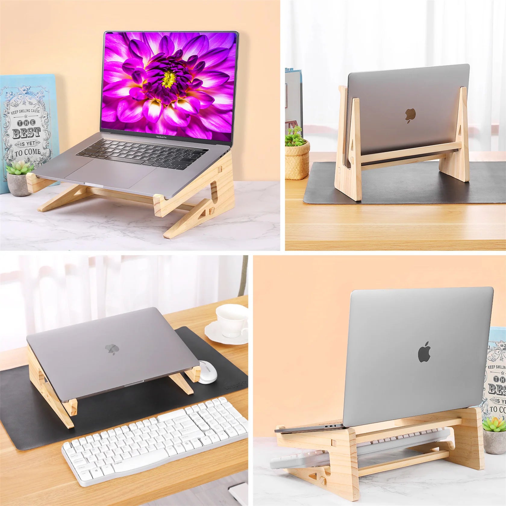 Wood Laptop Stand for Macbook Pro Universal Computer Stands for Desk Vertical Laptop Holder Wooden Laptop Riser for Macbook Air